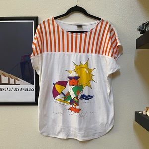 Vintage orange white striped t-shirt with surfer duck